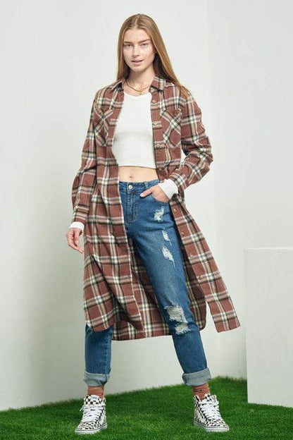 PLAID PRINT COLLAR LONG SHIRT DRESS - Shop Style & More | Fresh Looks, Everyday Deals & Free Shipping