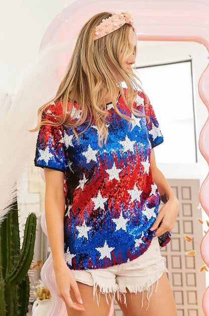 BiBi American Theme Star Pattern Sequin Top - Shop Style & More | Fresh Looks, Everyday Deals & Free Shipping