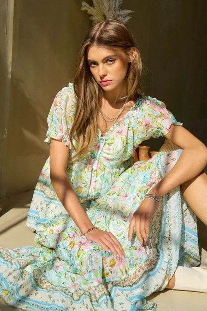 Davi & Dani Spring Floral Border Print Ruffled Textured Top - Shop Style & More | Fresh Looks, Everyday Deals & Free Shipping