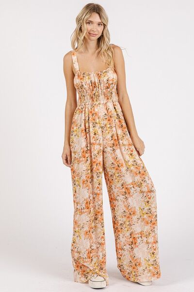 Mittoshop Flower Print Jumpsuit - Gathered Bust Sleeveless Style Ginger Jumpsuits