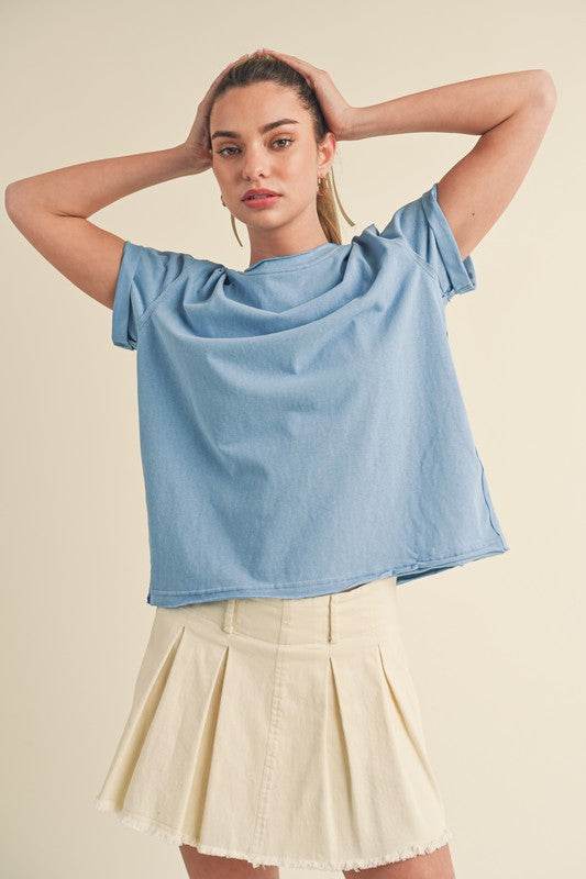 Aemi + Co Exposed Seam Round Neck Short Sleeve T-Shirt - Shop Style & More | Fresh Looks, Everyday Deals & Free Shipping