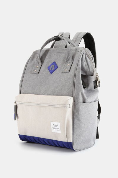 Himawari Contrast Waterproof Backpack Bag with External USB Port Grey Ivory One Size Bags