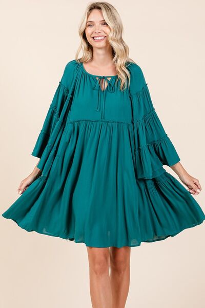 Mittoshop Frill Tie Neck Bell Sleeve Dress Casual Dresses