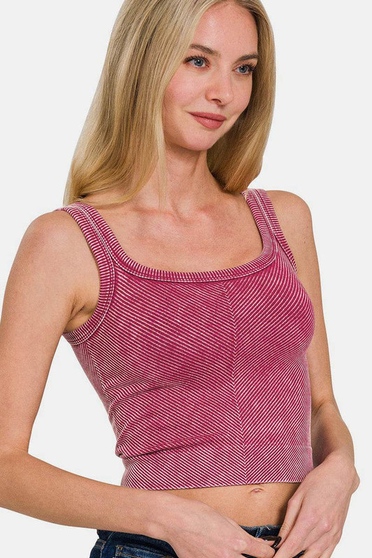 Zenana Washed Ribbed Scoop Neck Wide Strap Tank - Shop Style & More | Fresh Looks, Everyday Deals & Free Shipping
