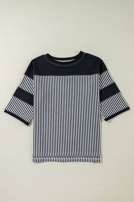 Aliyah Striped Patchwork 3/4 Sleeve Casual Top - Shop Style & More | Fresh Looks, Everyday Deals & Free Shipping