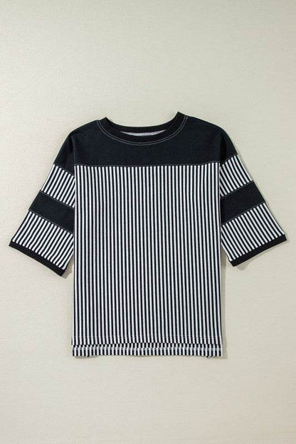 Aliyah Striped Patchwork 3/4 Sleeve Casual Top - Shop Style & More | Fresh Looks, Everyday Deals & Free Shipping