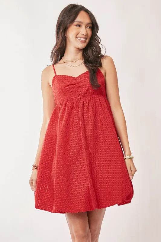 Davi & Dani Textured Sweetheart Neckline Bubble Hem Dress - Shop Style & More | Fresh Looks, Everyday Deals & Free Shipping
