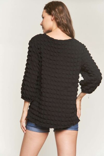 ADORA Bubble Texture Round Neck Blouse Blouses