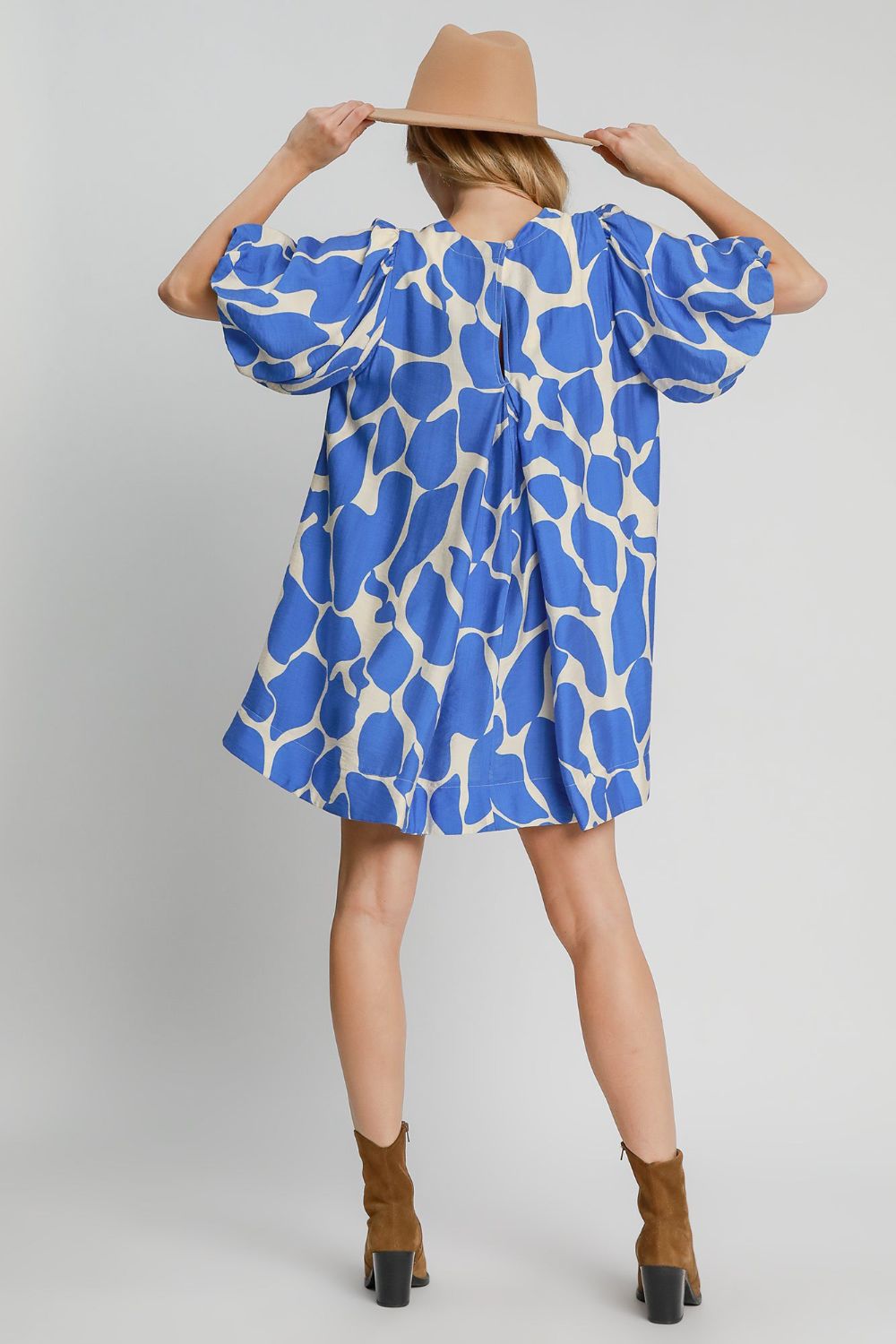 Umgee Two Tone Abstract Print Puff Sleeve Dress Casual Dresses