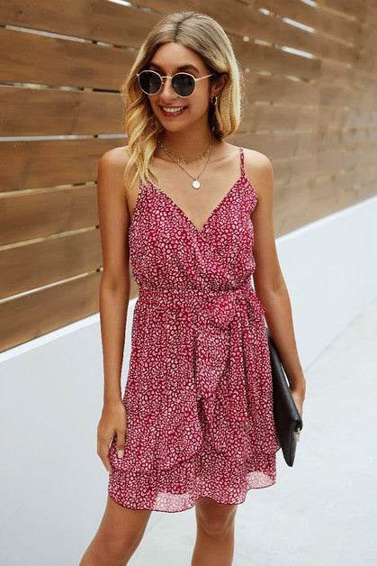 V Neck Ruffle Hem Swiss Dot Self Tie Cami Dress - Shop Style & More | Fresh Looks, Everyday Deals & Free Shipping