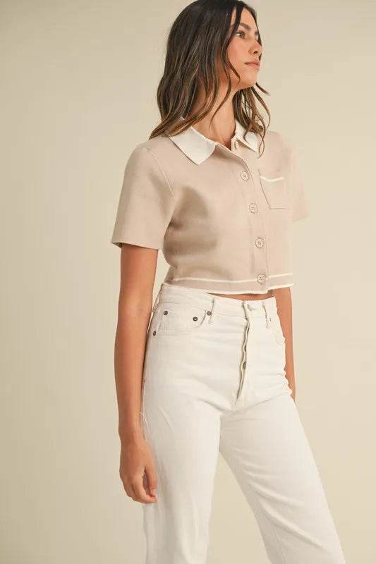 MABLE Button Down Contrast Collared Knit Cardigan - Shop Style & More | Fresh Looks, Everyday Deals & Free Shipping