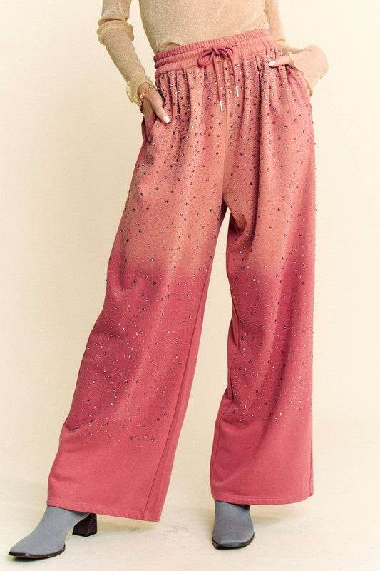 Davi & Dani Rhinestone Drawstring Wide Leg Pants - Shop Style & More | Fresh Looks, Everyday Deals & Free Shipping