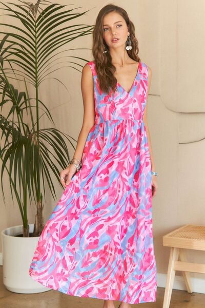 ADORA Abstract Floral V-Neck Maxi Dress PINK BLUSH COMBO Casual Dresses