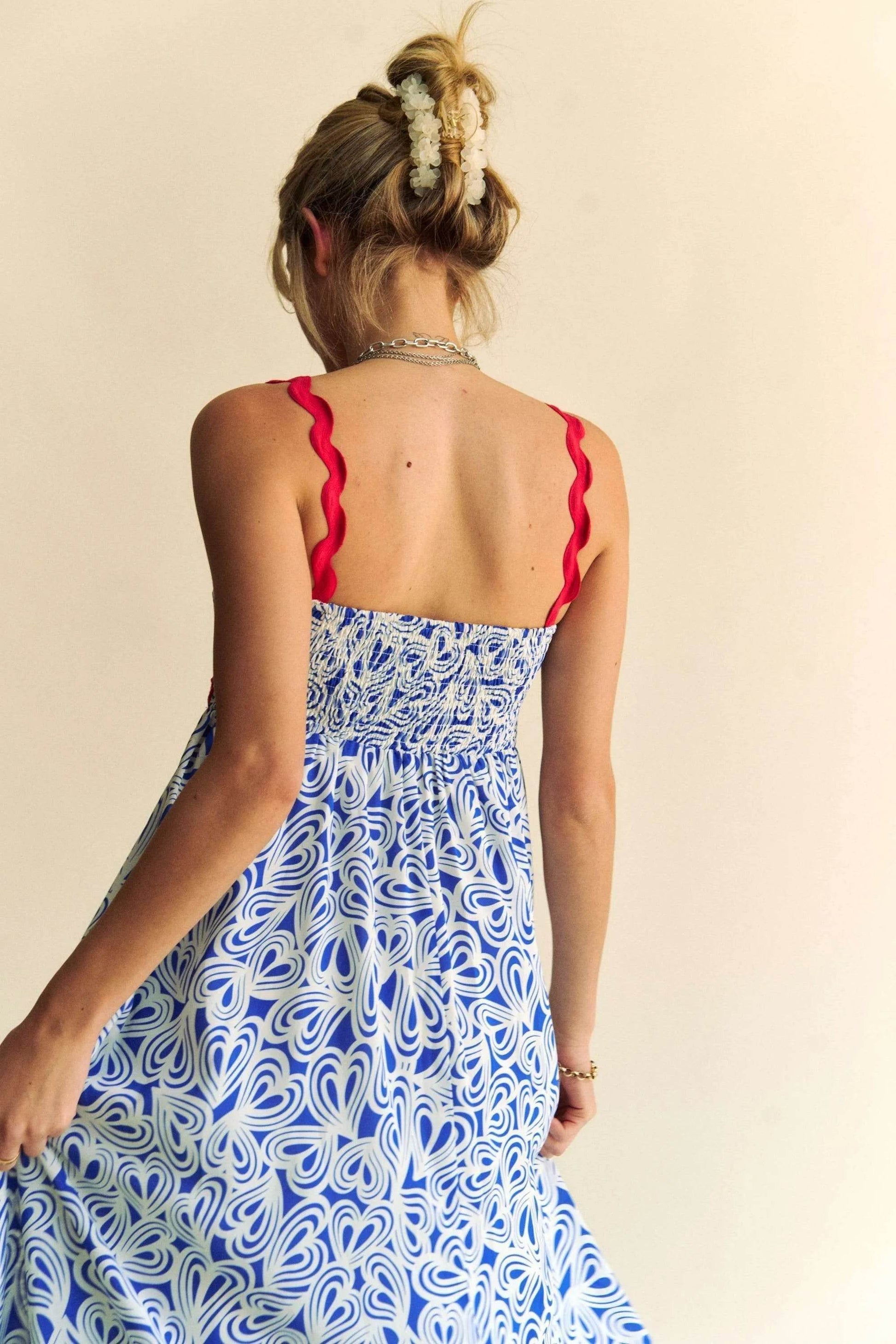 Davi & Dani Geo 2 Tone Printed Wavi Trim Tiered Maxi Dress - Shop Style & More | Fresh Looks, Everyday Deals & Free Shipping