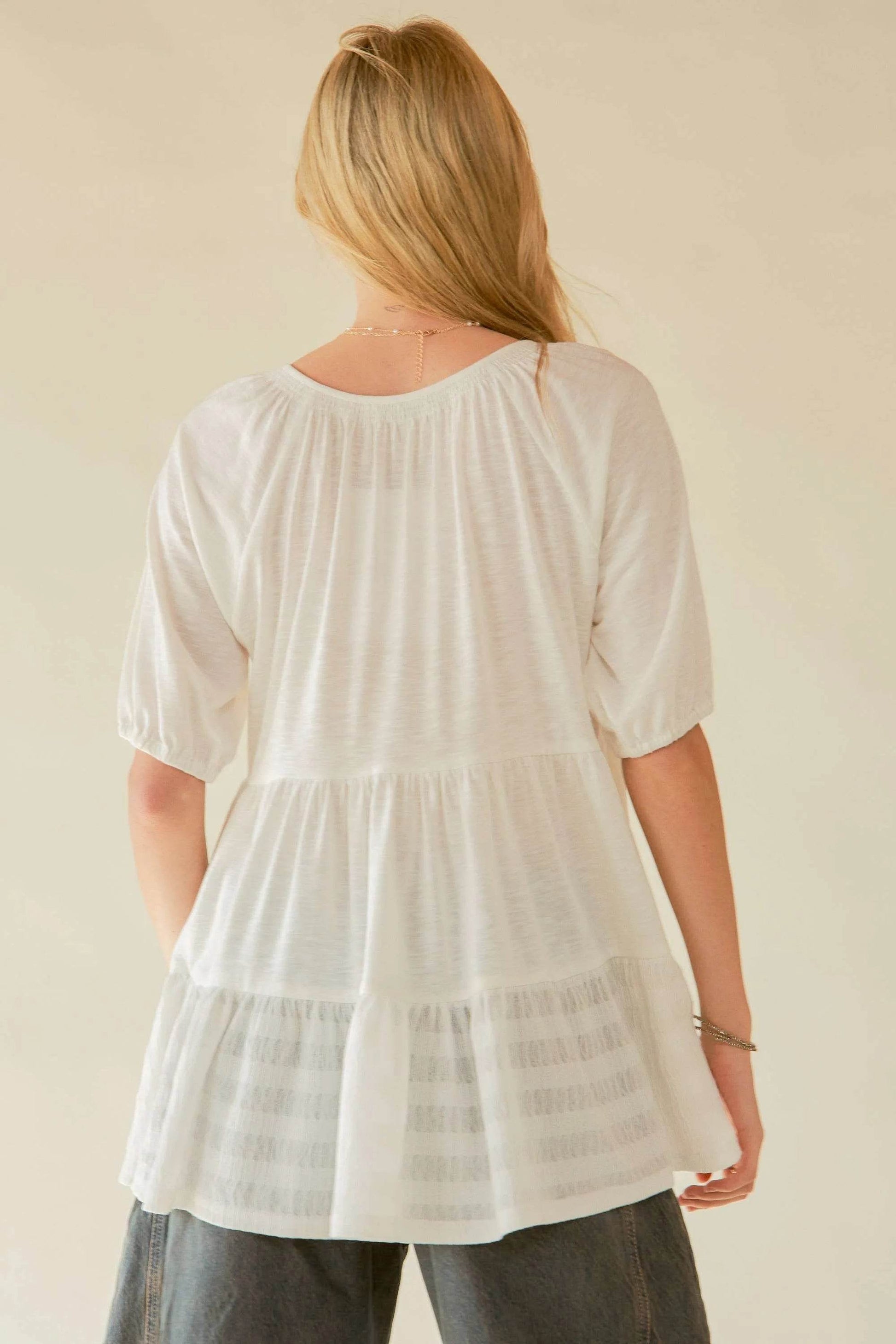 Davi & Dani Ruffled Flared Short Sleeve V Neck Blouse - Shop Style & More | Fresh Looks, Everyday Deals & Free Shipping