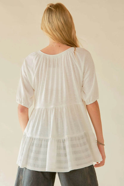 Davi & Dani Ruffled Flared Short Sleeve V Neck Blouse - Shop Style & More | Fresh Looks, Everyday Deals & Free Shipping