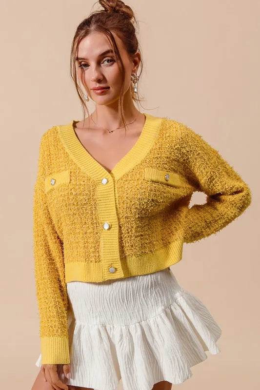 SO ME Frayed Tweed Knit Buttoned Front Cardigan - Shop Style & More | Fresh Looks, Everyday Deals & Free Shipping