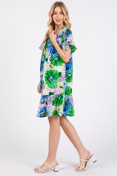 Ces Femme Floral Ruffled Short Sleeve Dress Casual Dresses