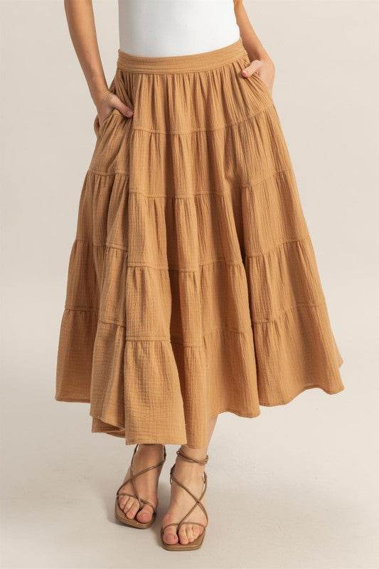 HYFVE Double Gauze Tiered Midi Skirt with Pockets - Shop Style & More | Fresh Looks, Everyday Deals & Free Shipping