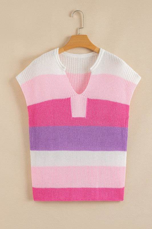 Elliot Color Block Notch V Neck Sweater Top - Shop Style & More | Fresh Looks, Everyday Deals & Free Shipping