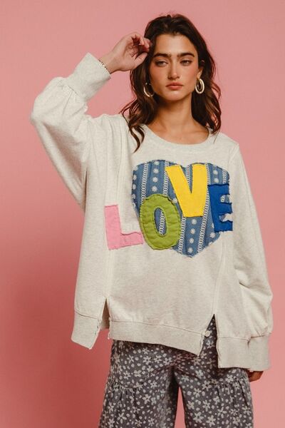 BiBi LOVE Heart Patch Slit French Terry Sweatshirt Hoodies & Sweaters