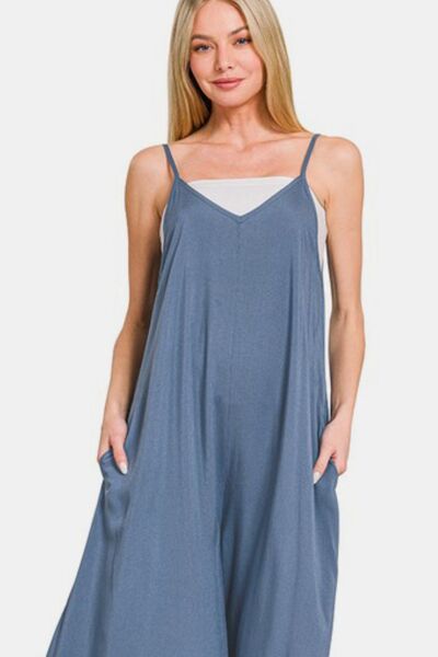 Zenana Wide Leg Overalls with Pockets - Spaghetti Strap Design Jumpsuits