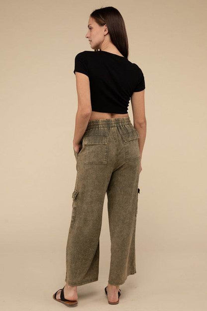Washed Linen Elastic Band Waist Cargo Pants - Shop Style & More | Fresh Looks, Everyday Deals & Free Shipping