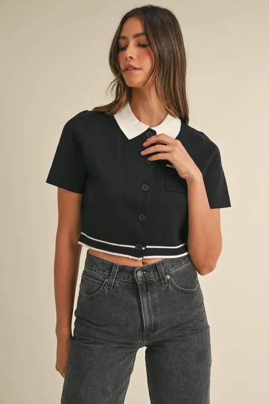MABLE Button Down Contrast Collared Knit Cardigan - Shop Style & More | Fresh Looks, Everyday Deals & Free Shipping