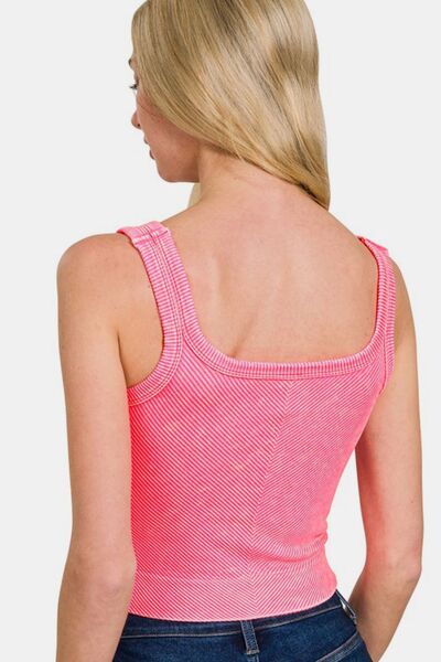 Zenana Washed Ribbed Scoop Neck Wide Strap Tank Top - Femme & Flirty