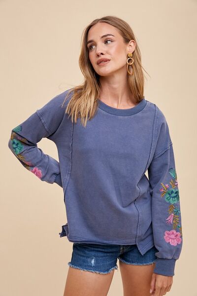 Annie Wear Embroidered Long Sleeve French Terry Top Hoodies & Sweaters