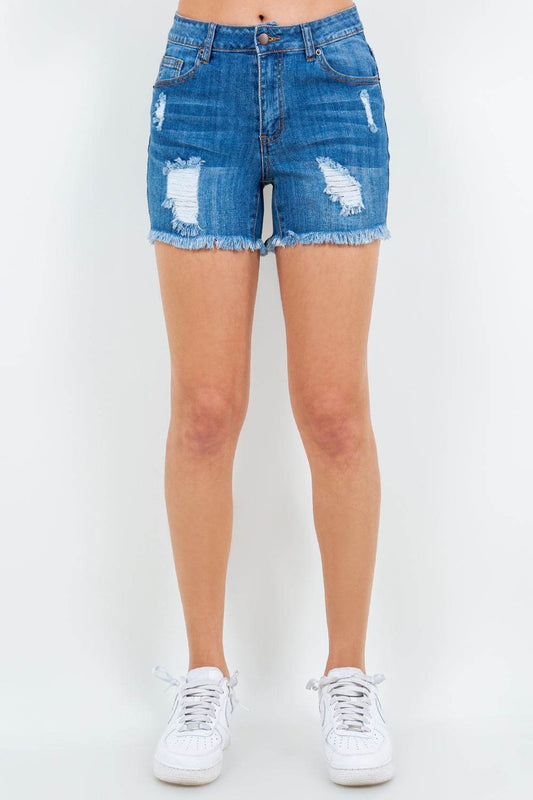 American Bazi High Waist Distressed Frayed Denim Shorts - Shop Style & More | Fresh Looks, Everyday Deals & Free Shipping