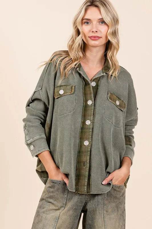 Mittoshop Mineral Washed Plaid Button Down Shacket - Shop Style & More | Fresh Looks, Everyday Deals & Free Shipping