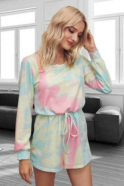 Tie Dye Round Neck Drawstring Romper - Shop Style & More | Fresh Looks, Everyday Deals & Free Shipping