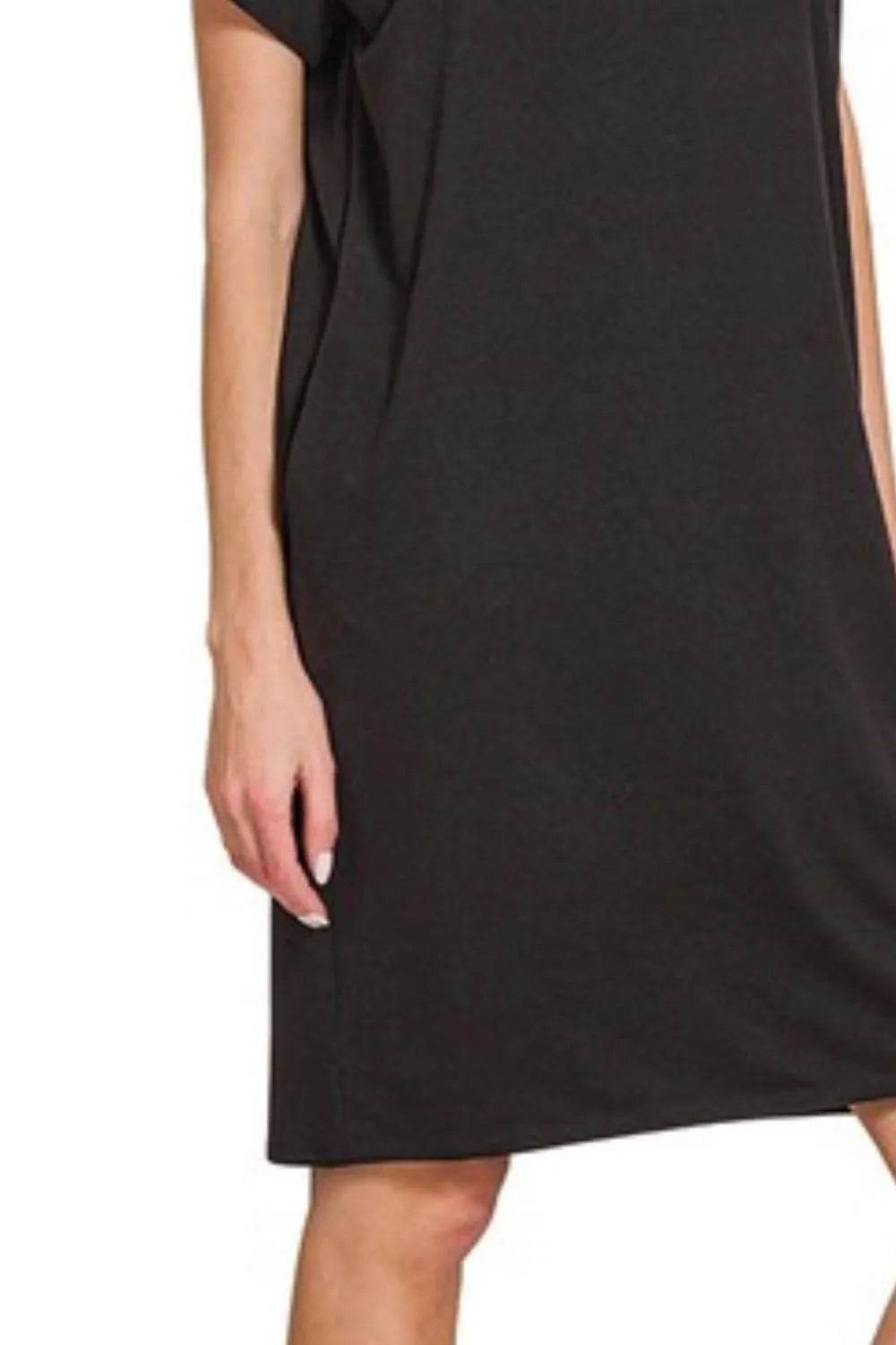 Zenana Rolled Short Sleeve Round Neck Dress - Shop Style & More | Fresh Looks, Everyday Deals & Free Shipping