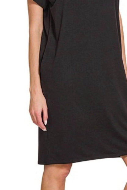 Zenana Rolled Short Sleeve Round Neck Dress - Shop Style & More | Fresh Looks, Everyday Deals & Free Shipping