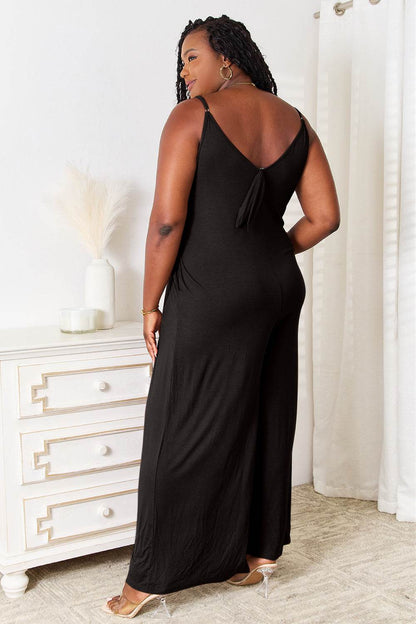 Double Take Full Size Soft Rayon Spaghetti Strap Tied Wide Leg Jumpsuit - Shop Style & More | Fresh Looks, Everyday Deals & Free Shipping
