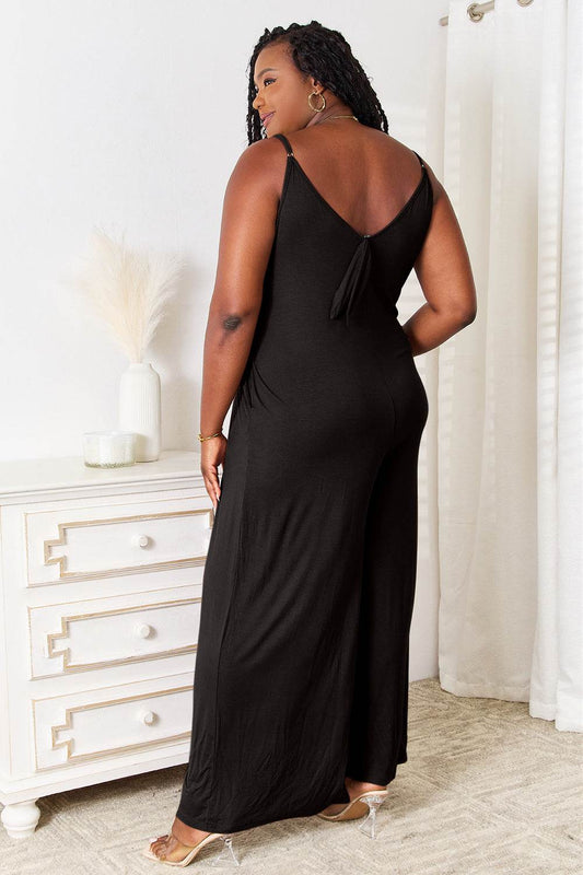 Double Take Full Size Soft Rayon Spaghetti Strap Tied Wide Leg Jumpsuit - Shop Style & More | Fresh Looks, Everyday Deals & Free Shipping