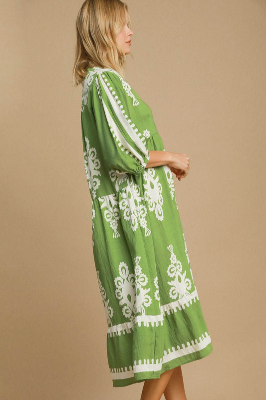 Umgee Printed Notched Midi Dress - Shop Style & More | Fresh Looks, Everyday Deals & Free Shipping