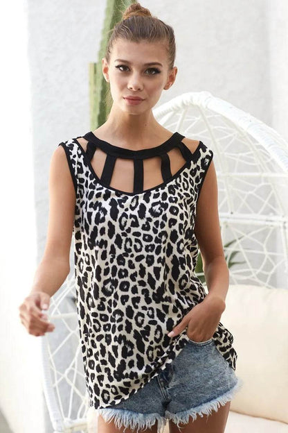 BiBi Leopard Printed Soft Rib Knit Front Sut Out Top - Shop Style & More | Fresh Looks, Everyday Deals & Free Shipping