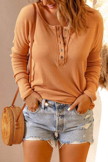 Camila Waffle Knit Henley Top - Shop Style & More | Fresh Looks, Everyday Deals & Free Shipping