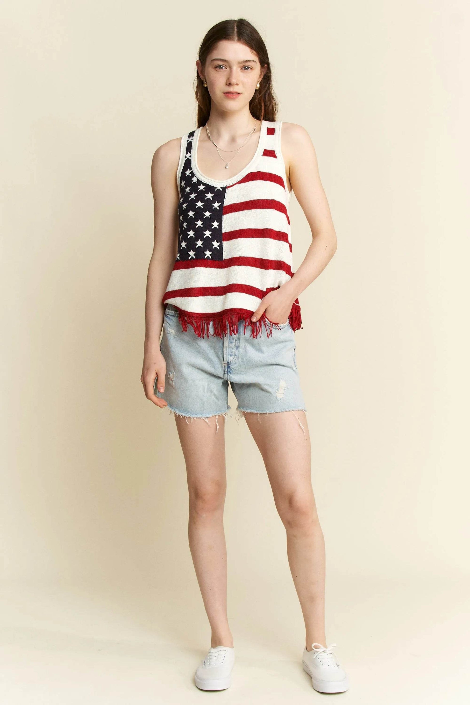 Jade By Jane Full Size American Flag Fringe Tank Top Plus Size - Shop Style & More | Fresh Looks, Everyday Deals & Free Shipping