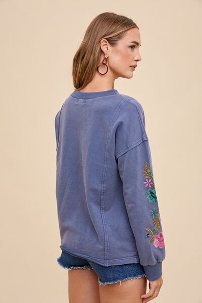 Annie Wear Embroidered Long Sleeve French Terry Top Hoodies & Sweaters