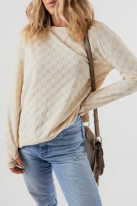 Tiffany Textured Thumbhole Sleeve Top - Shop Style & More | Fresh Looks, Everyday Deals & Free Shipping
