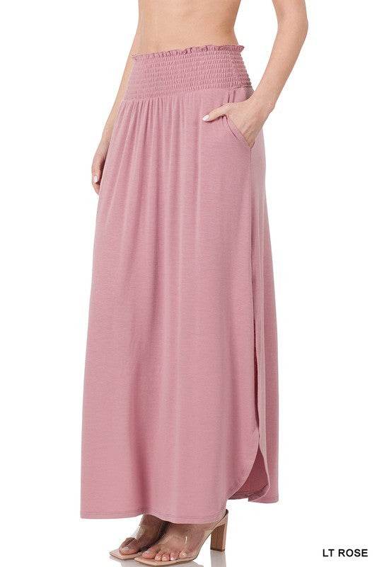 Smocked Waist Side Slit Maxi Skirt with Pockets - Shop Style & More | Fresh Looks, Everyday Deals & Free Shipping