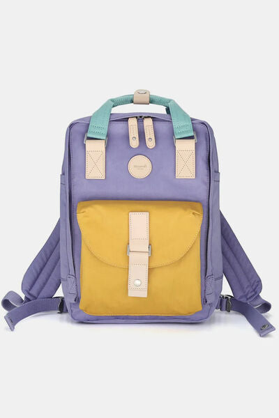 Himawari Contrast Waterproof Canvas Backpack Bag with Round Label Purple One Size Bags