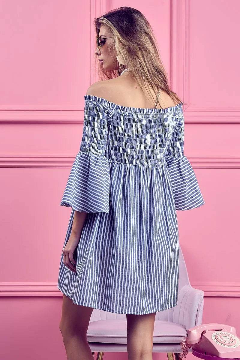 BiBi Smocked Off Shoulder Striped Dress - Shop Style & More | Fresh Looks, Everyday Deals & Free Shipping