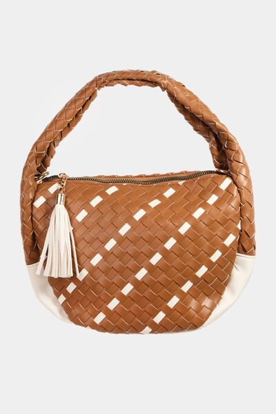 Fame Tassel Detail Weave Semi Circle Bag Brown One Size Bags