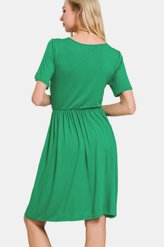 Zenana Surplice Short Sleeve Brushed DTY Dress Casual Dresses