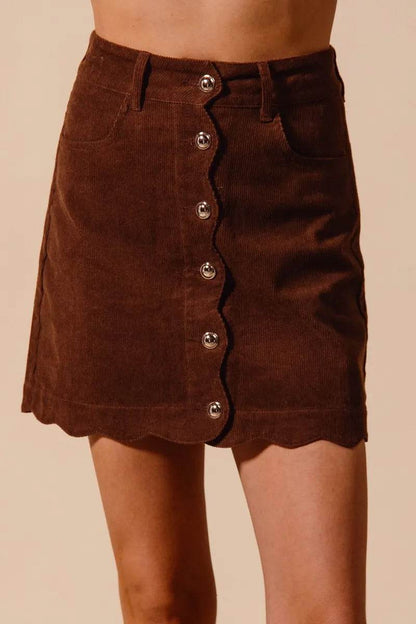 SO ME Scallop Buttoned Front Corduroy Mini Skirt - Shop Style & More | Fresh Looks, Everyday Deals & Free Shipping