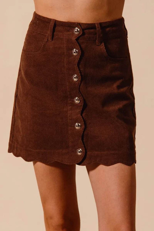 SO ME Scallop Buttoned Front Corduroy Mini Skirt - Shop Style & More | Fresh Looks, Everyday Deals & Free Shipping